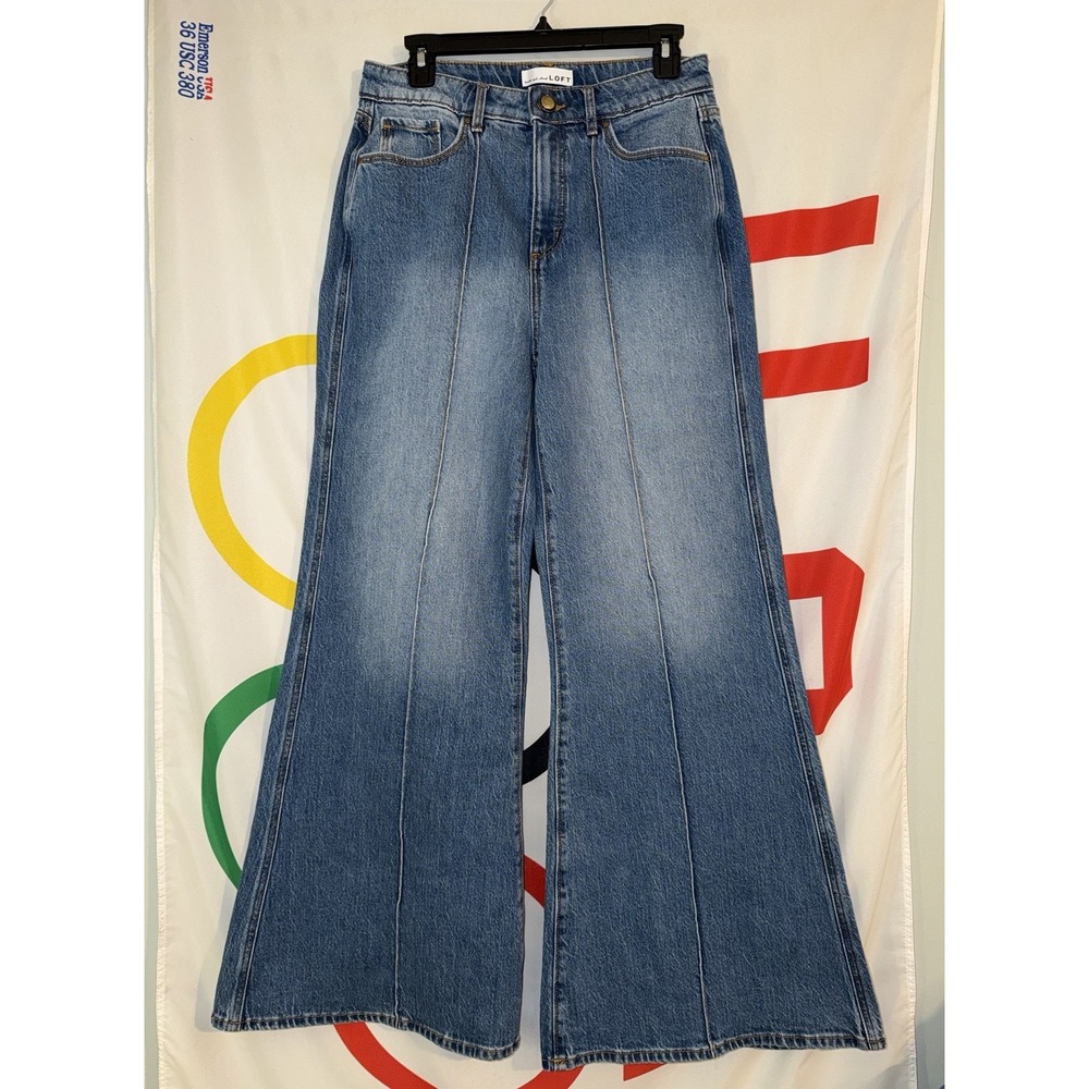 Loft Wide Leg Super Flare Jeans Womens 27/4 Medium Wash Denim High Rise